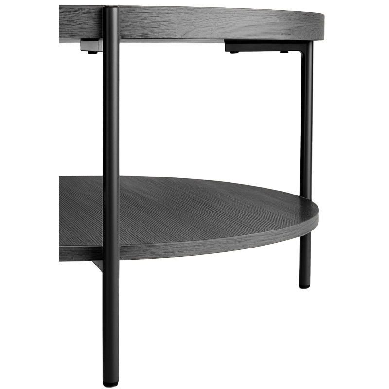 Table basse industrielle chic Ronde 1 étagère 80 cm Bois Gris Métal Noir Dalex - 2