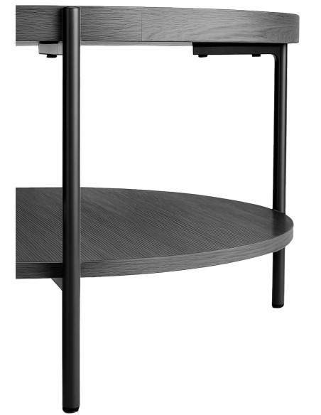 Table basse industrielle chic Ronde 1 étagère 80 cm Bois Gris Métal Noir Dalex - 2