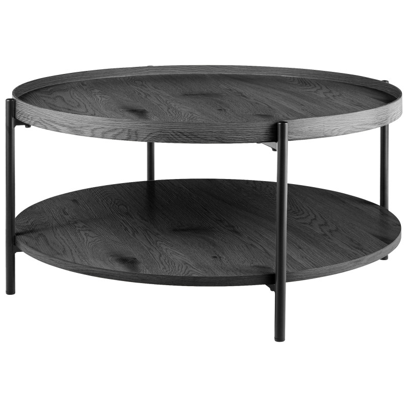 Table basse industrielle chic Ronde 1 étagère 80 cm Bois Gris Métal Noir Dalex - 1