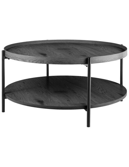 Table basse industrielle chic Ronde 1 étagère 80 cm Bois Gris Métal Noir Dalex - 1