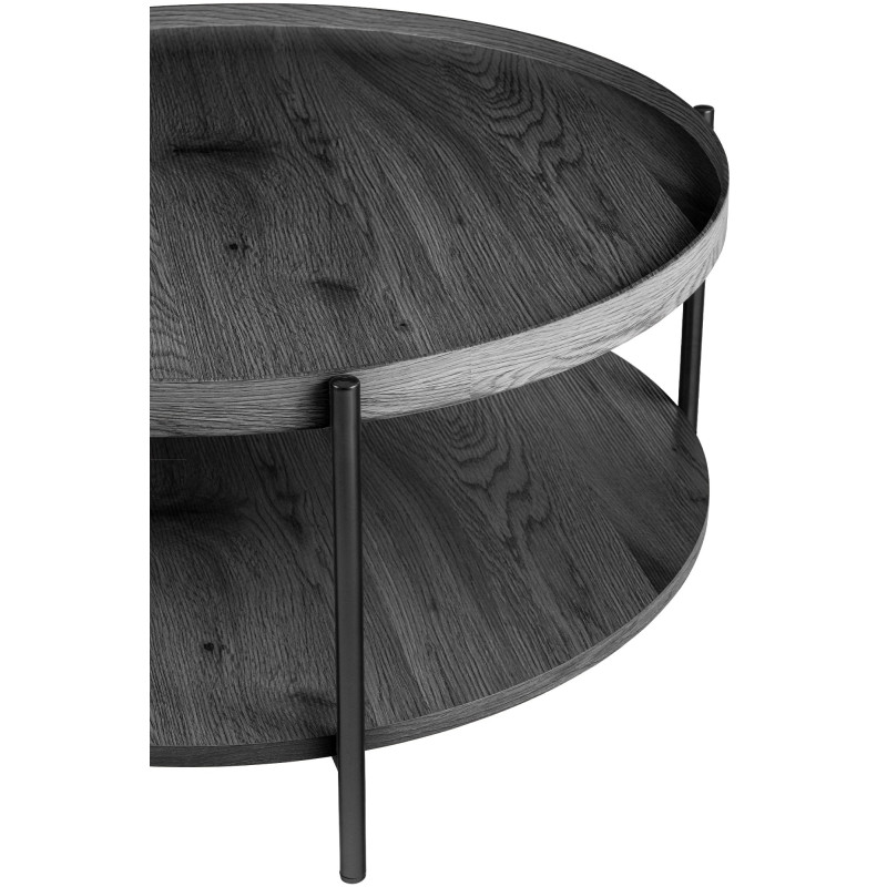 Table basse industrielle chic Ronde 1 étagère 80 cm Bois Gris Métal Noir Dalex - 3