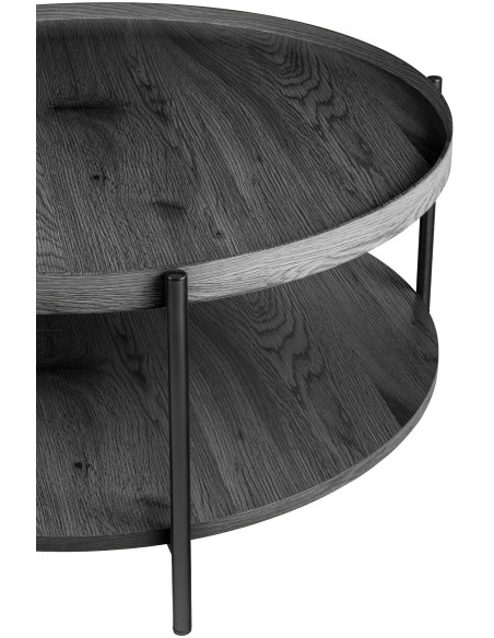 Table basse industrielle chic Ronde 1 étagère 80 cm Bois Gris Métal Noir Dalex - 3