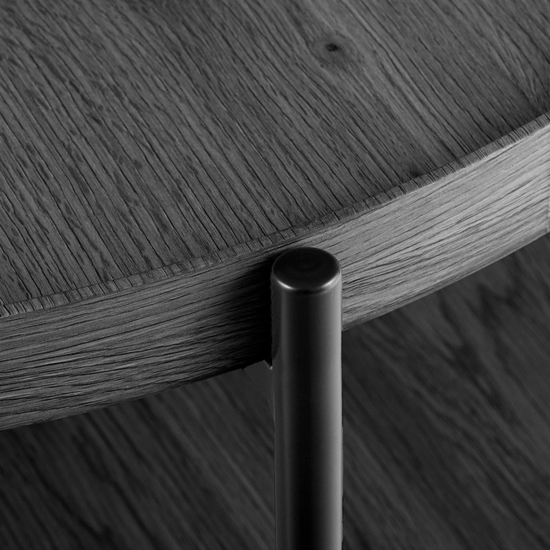 Table basse industrielle chic Ronde 1 étagère 80 cm Bois Gris Métal Noir Dalex - 4