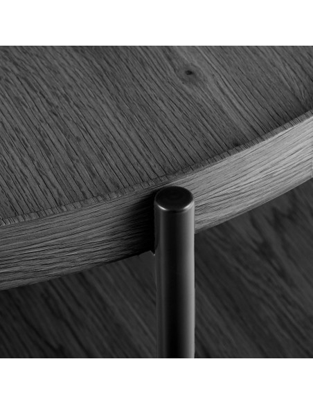 Table basse industrielle chic Ronde 1 étagère 80 cm Bois Gris Métal Noir Dalex - 4