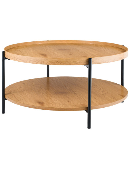 Table basse industrielle chic Ronde 1 étagère 80 cm Bois Naturel Métal Noir Dalex - 1