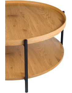 Table basse industrielle chic Ronde 1 étagère 80 cm Bois Naturel Métal Noir Dalex  - 2
