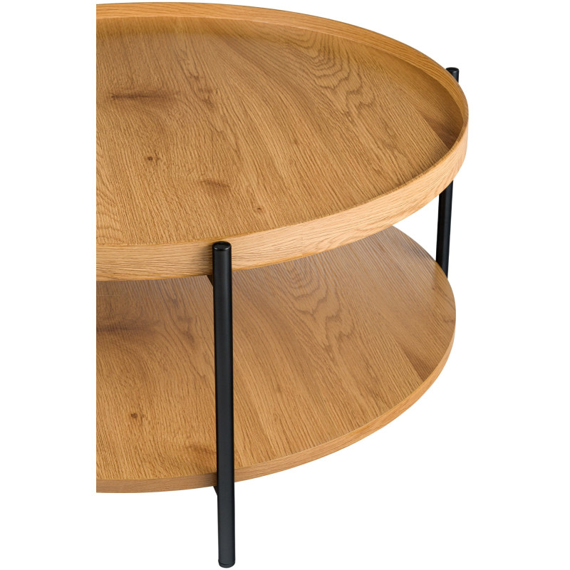 Table basse industrielle chic Ronde 1 étagère 80 cm Bois Naturel Métal Noir Dalex - 2