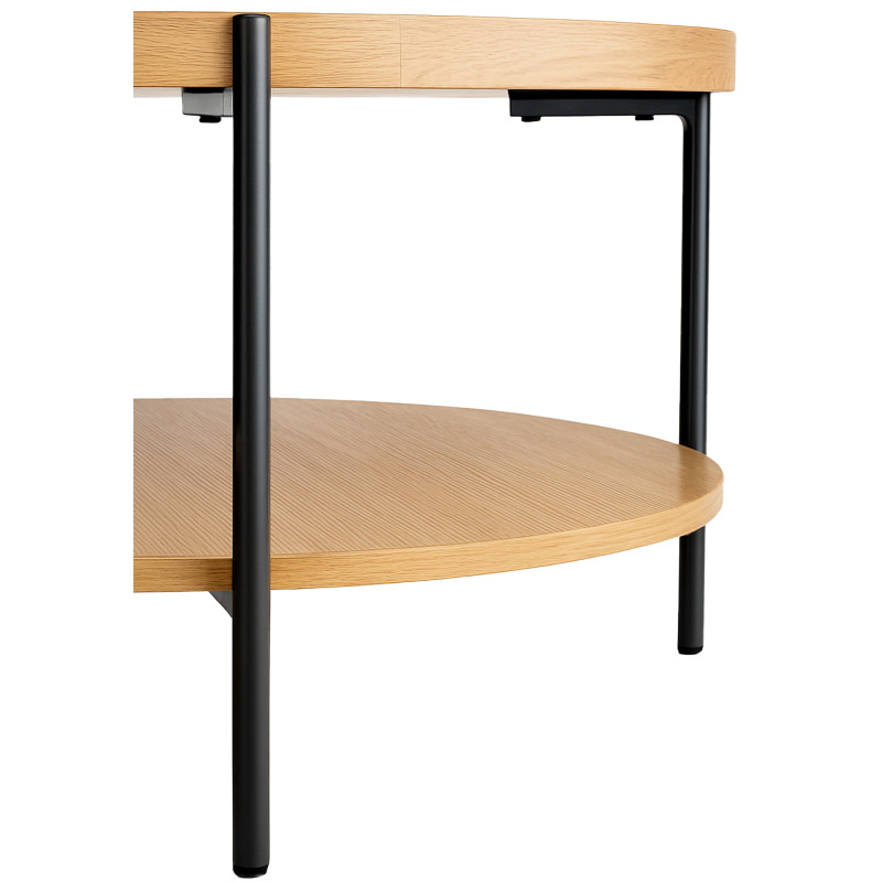 Table basse industrielle chic Ronde 1 étagère 80 cm Bois Naturel Métal Noir Dalex - 3