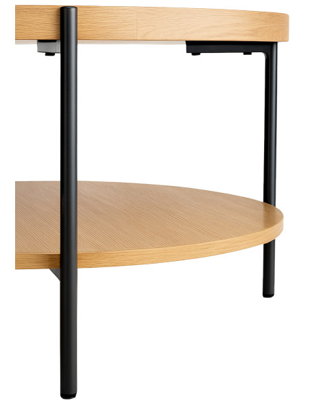 Table basse industrielle chic Ronde 1 étagère 80 cm Bois Naturel Métal Noir Dalex - 3