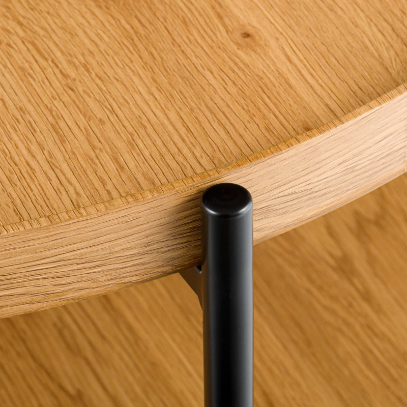 Table basse industrielle chic Ronde 1 étagère 80 cm Bois Naturel Métal Noir Dalex - 4