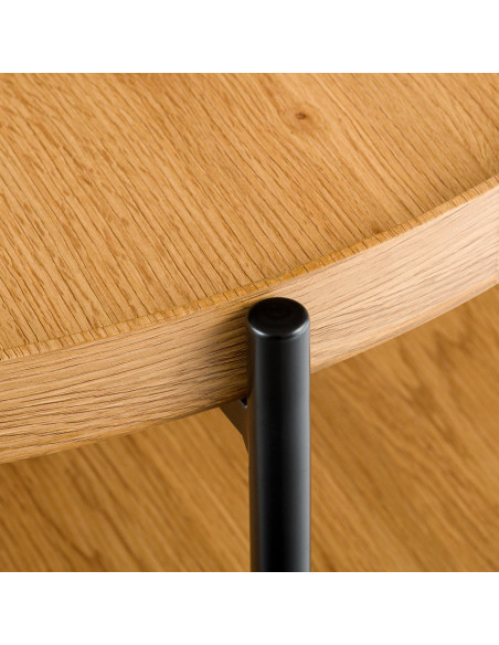 Table basse industrielle chic Ronde 1 étagère 80 cm Bois Naturel Métal Noir Dalex - 4