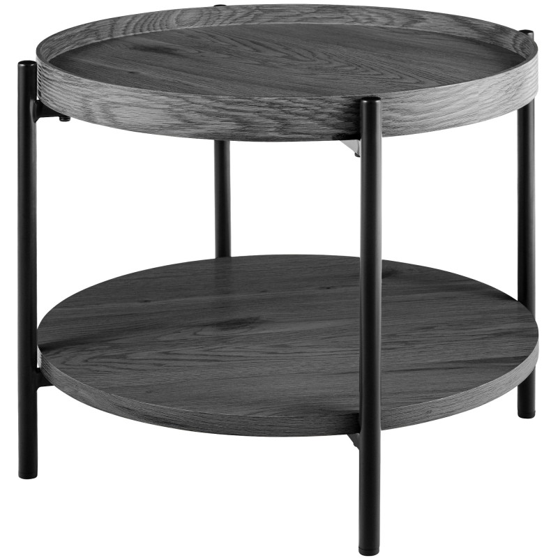 Table basse industrielle chic Ronde 1 étagère 50 cm Bois Gris Métal Noir Dalex - 1