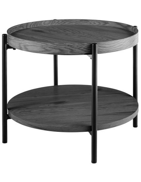 Table basse industrielle chic Ronde 1 étagère 50 cm Bois Gris Métal Noir Dalex - 1