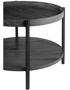 Table basse industrielle chic Ronde 1 étagère 50 cm Bois Gris Métal Noir Dalex - 2