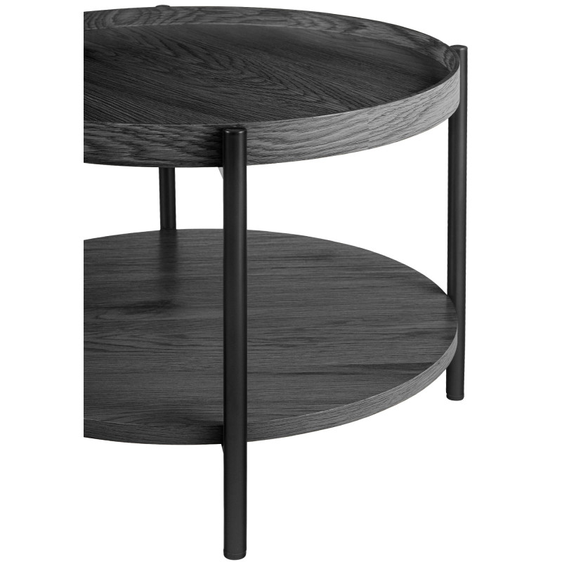 Table basse industrielle chic Ronde 1 étagère 50 cm Bois Gris Métal Noir Dalex - 2