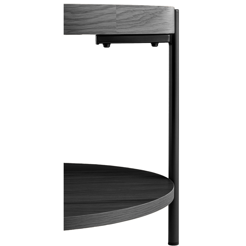 Table basse industrielle chic Ronde 1 étagère 50 cm Bois Gris Métal Noir Dalex - 3