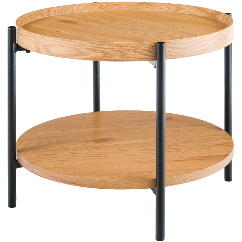 Table basse industrielle chic Ronde 1 étagère 50 cm Bois Naturel Métal Noir Dalex - 1