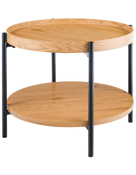 Table basse industrielle chic Ronde 1 étagère 50 cm Bois Naturel Métal Noir Dalex - 1