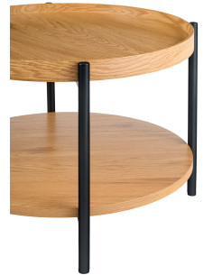 Table basse industrielle chic Ronde 1 étagère 50 cm Bois Naturel Métal Noir Dalex  - 2
