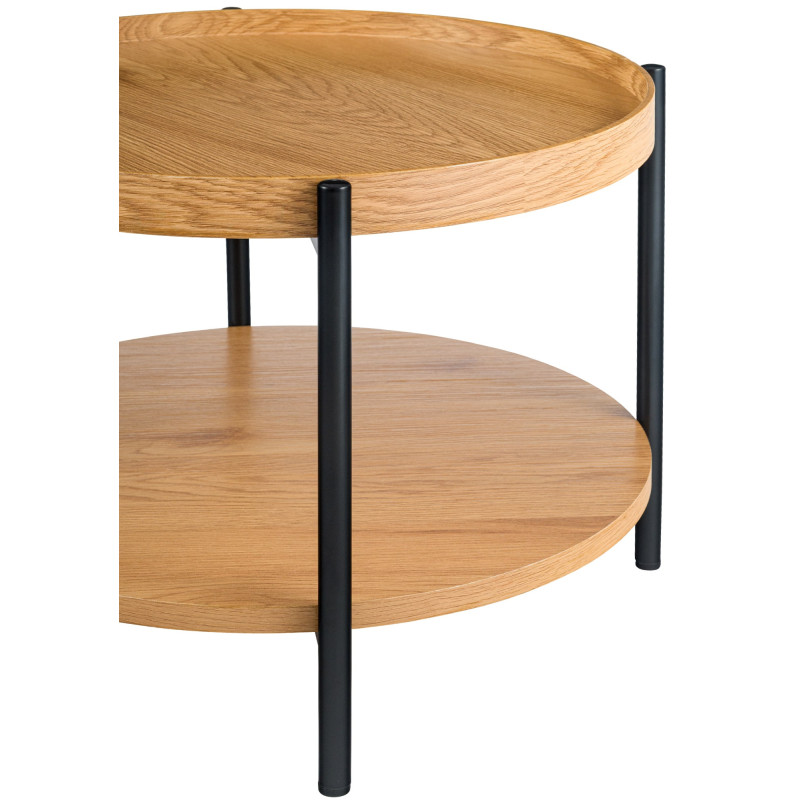 Table basse industrielle chic Ronde 1 étagère 50 cm Bois Naturel Métal Noir Dalex - 2