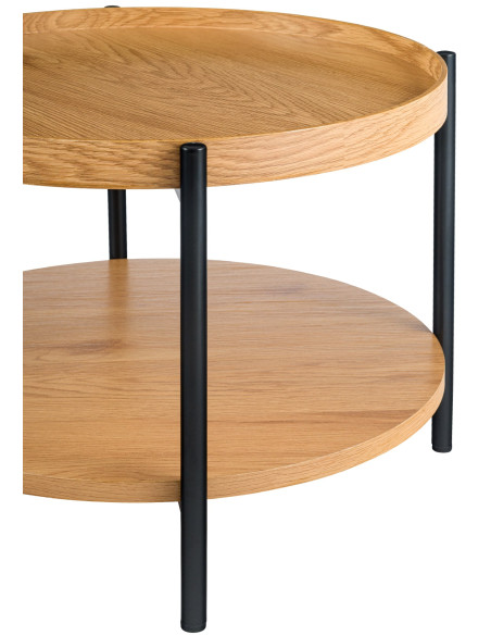 Table basse industrielle chic Ronde 1 étagère 50 cm Bois Naturel Métal Noir Dalex - 2