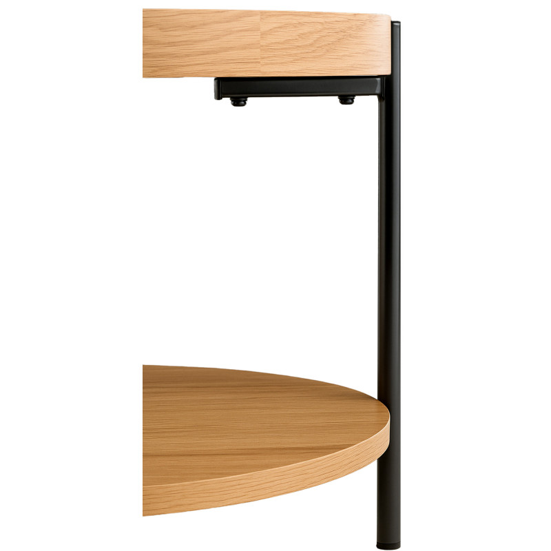 Table basse industrielle chic Ronde 1 étagère 50 cm Bois Naturel Métal Noir Dalex - 3
