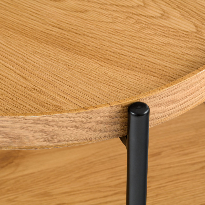 Table basse industrielle chic Ronde 1 étagère 50 cm Bois Naturel Métal Noir Dalex 