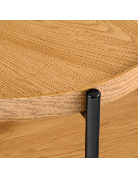 Table basse industrielle chic Ronde 1 étagère 50 cm Bois Naturel Métal Noir Dalex 