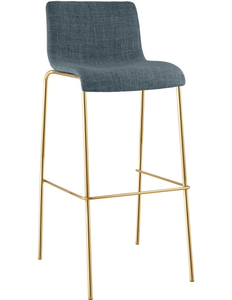 Tabouret de bar moderne chic Tissu Bleu Métal Argenté Chromé Zeyon - 1