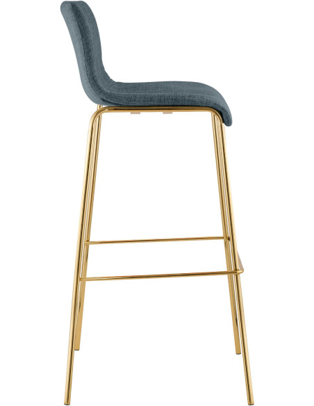 Tabouret de bar moderne chic Tissu Bleu Métal Argenté Chromé Zeyon - 3