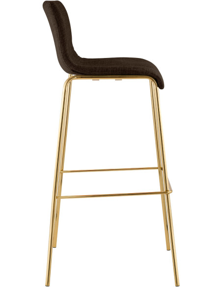 Tabouret de bar moderne chic Tissu Marron Métal Argenté Chromé Zeyon - 3