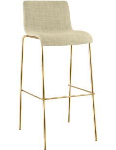 Tabouret de bar moderne chic Tissu Blanc crème Métal Argenté Chromé Zeyon - 1