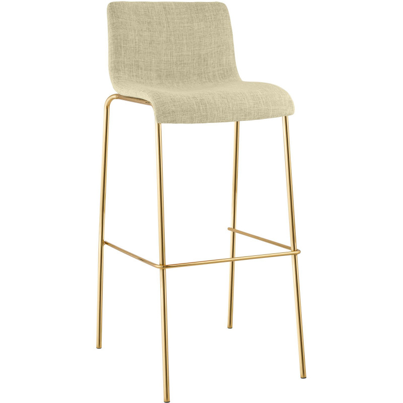 Tabouret de bar moderne chic Tissu Blanc crème Métal Argenté Chromé Zeyon - 1