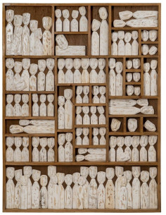 Grande Décoration murale ethnique chic sculptée 120x164 Marron Blanc Vieilli Toyen - 1