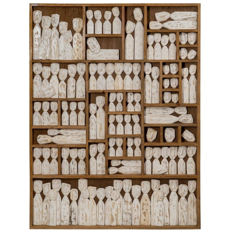 Grande Décoration murale ethnique chic sculptée 120x164 Marron Blanc Vieilli Toyen - 1