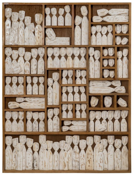 Grande Décoration murale ethnique chic sculptée 120x164 Marron Blanc Vieilli Toyen - 1