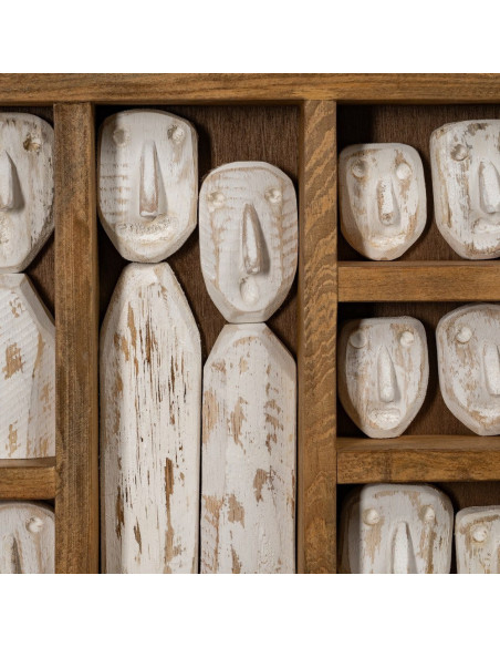 Grande Décoration murale ethnique chic sculptée 120x164 Marron Blanc Vieilli Toyen - 3