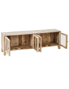 Meuble tv rustique chic 4 portes Blanc Patiné Verre Transparent Zinor - 2