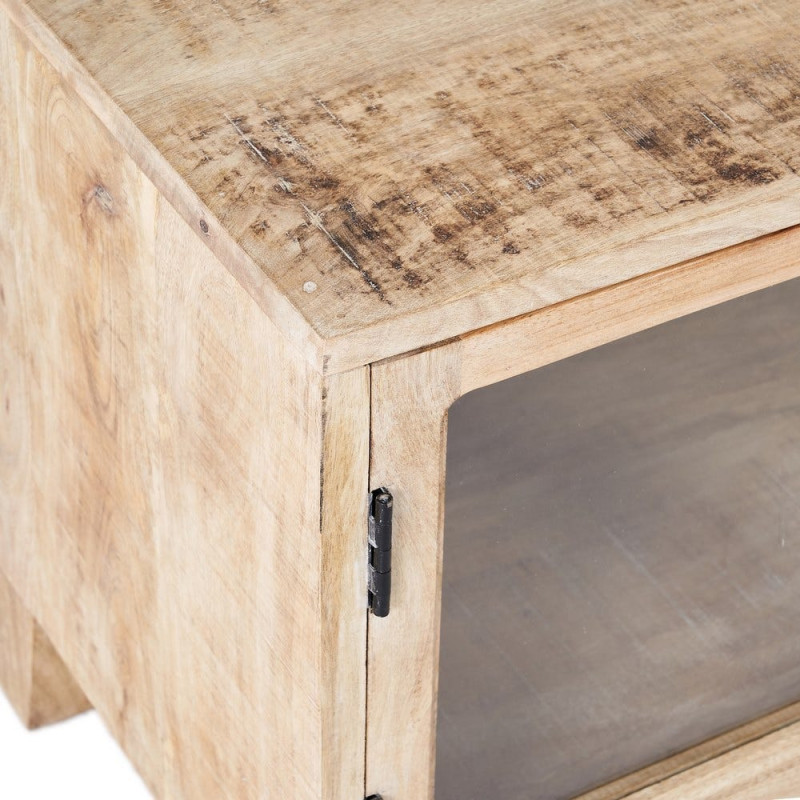 Meuble tv rustique chic 4 portes Blanc Patiné Verre Transparent Zinor - 3