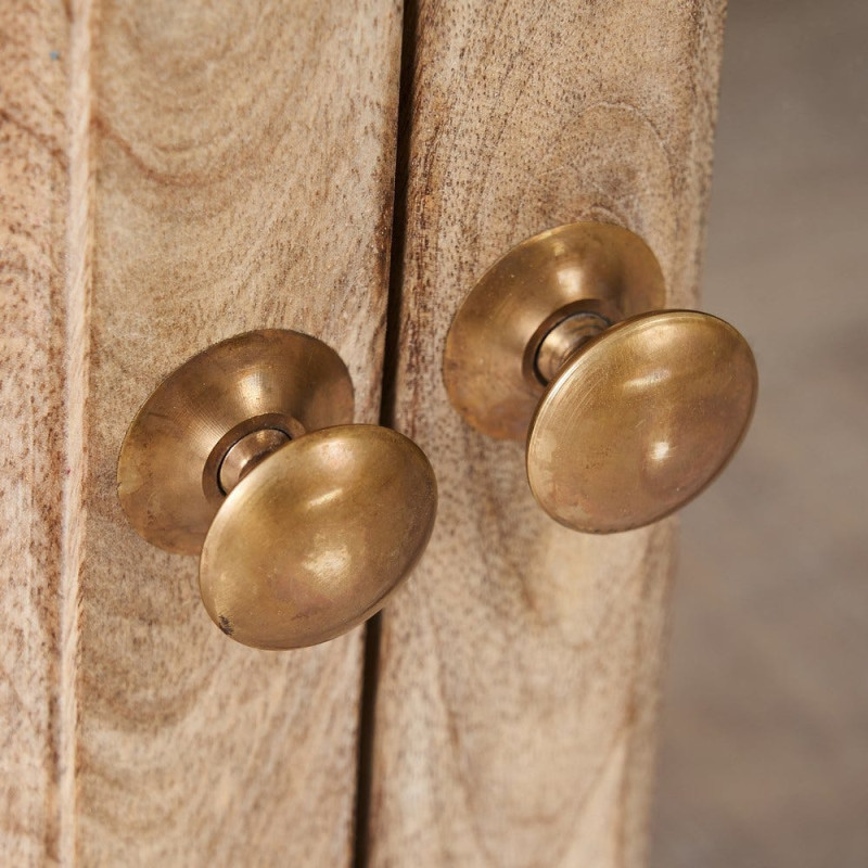 Meuble tv rustique chic 4 portes Blanc Patiné Verre Transparent Zinor - 5