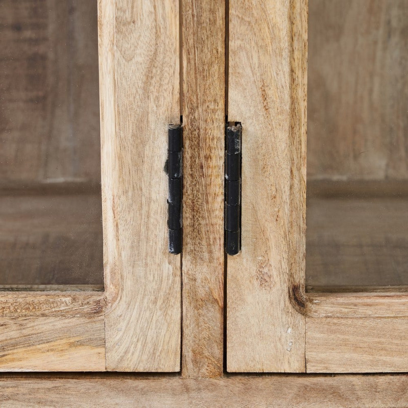 Meuble tv rustique chic 4 portes Blanc Patiné Verre Transparent Zinor - 6