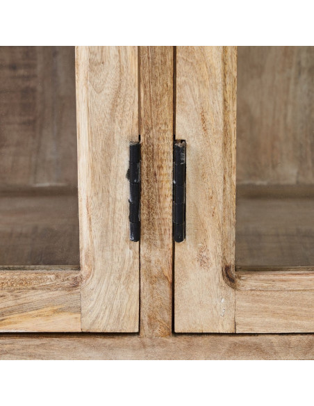 Meuble tv rustique chic 4 portes Blanc Patiné Verre Transparent Zinor - 6