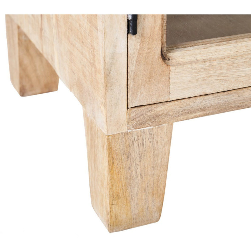 Meuble tv rustique chic 4 portes Blanc Patiné Verre Transparent Zinor - 7