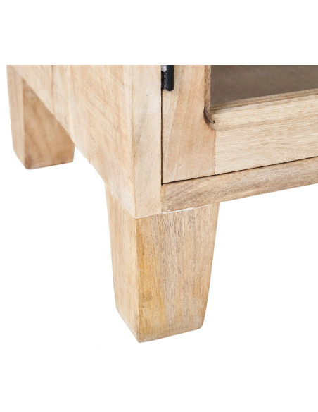 Meuble tv rustique chic 4 portes Blanc Patiné Verre Transparent Zinor - 7