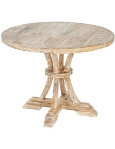 Table à manger Campagne chic Ronde 100 cm Blanc Patiné Lirak 