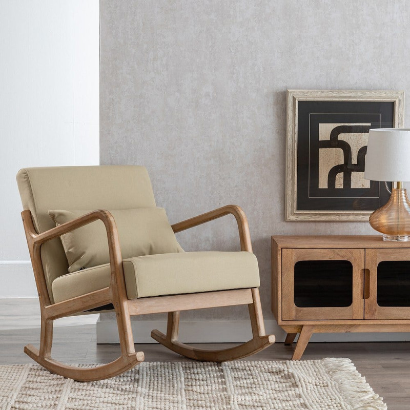 Fauteuil à bascule Japandi Beige Bois d'hévéa Naturel Cayen - 2