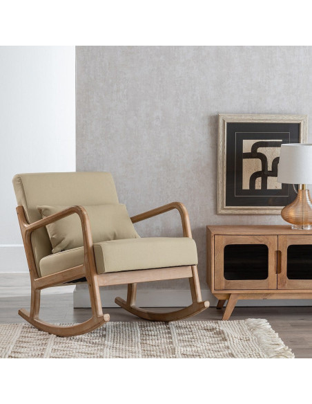 Fauteuil à bascule Japandi Beige Bois d'hévéa Naturel Cayen - 2