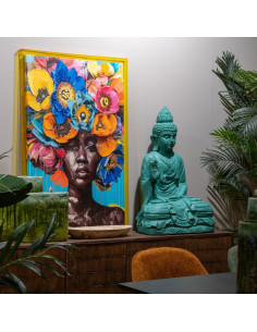 Grande Toile murale imprimée Femme Fleurs Multicolore Cadre Acrylique jaune 80x120 Pryan - 1 2