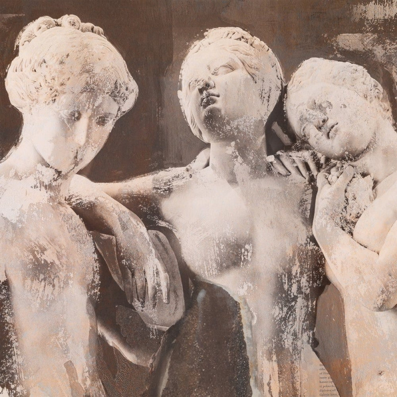 Grand Tableau mural moderne imprimé antique Les Trois Grâces Cadre PS marron effet bois 104x104 Gracias - 2