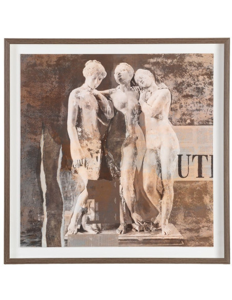 Grand Tableau mural moderne imprimé antique Les Trois Grâces Cadre PS marron effet bois 104x104 Gracias - 1